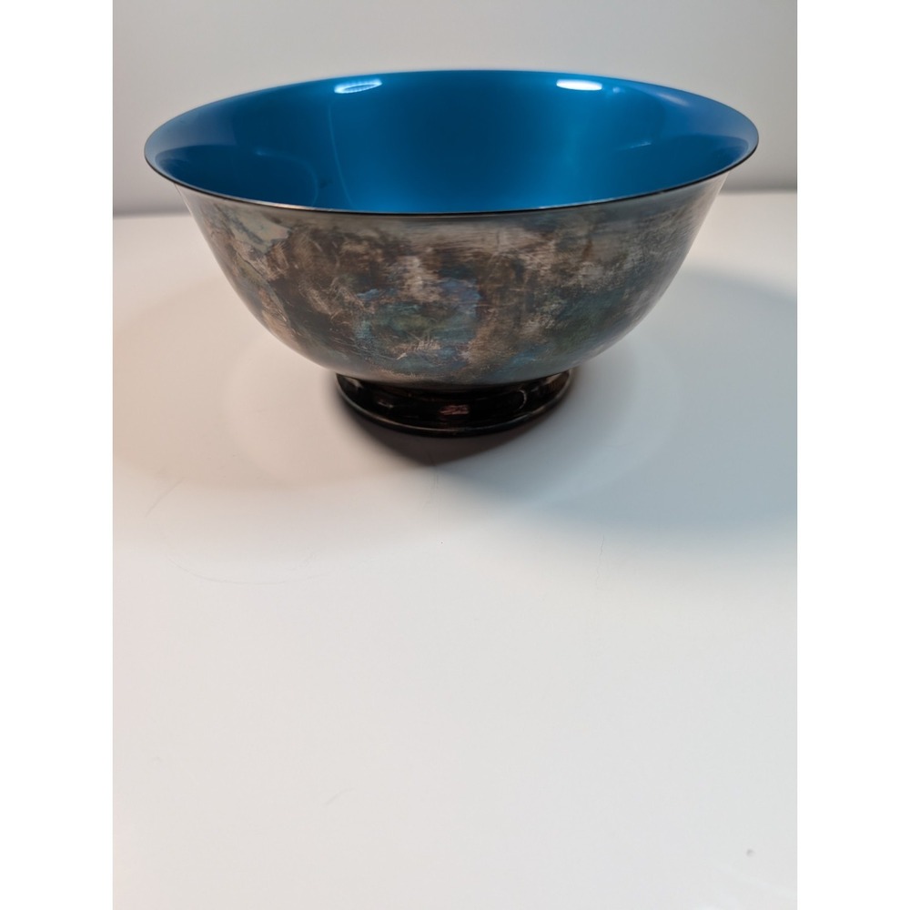 Post 1940s Reed &‎ Barton Deep Turquoise Enameled Silver Plate Bowl